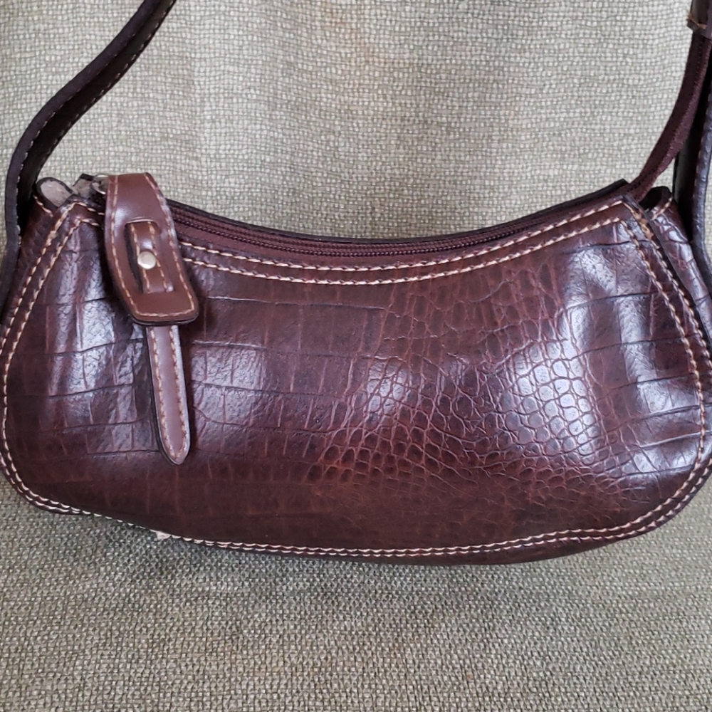 Small croc-embossed hand bag